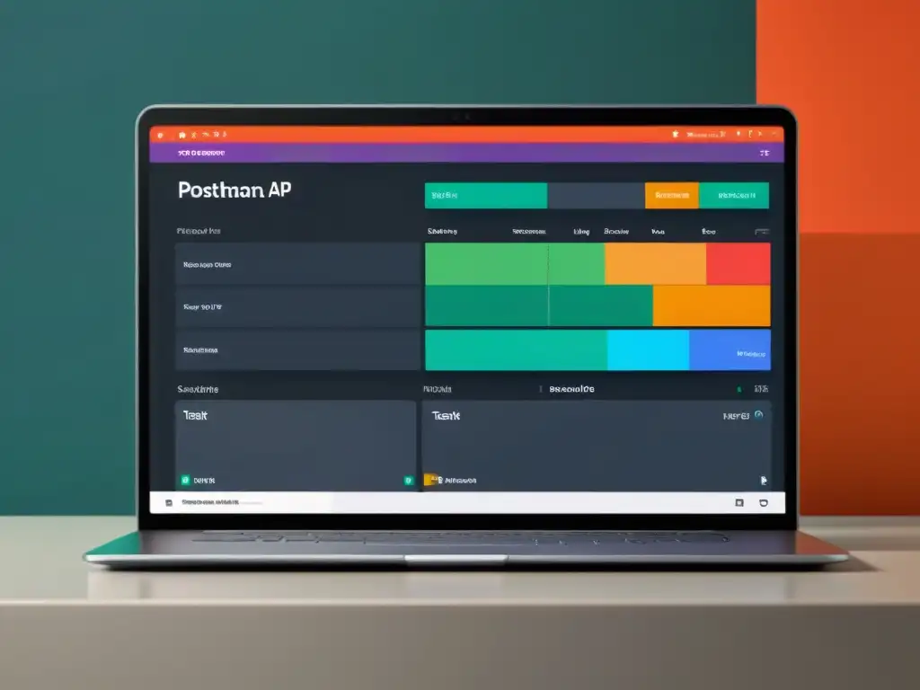 Un detallado 8k de la interfaz de Postman mostrando pruebas de API en proyectos de código abierto, con colores vibrantes y diseño moderno