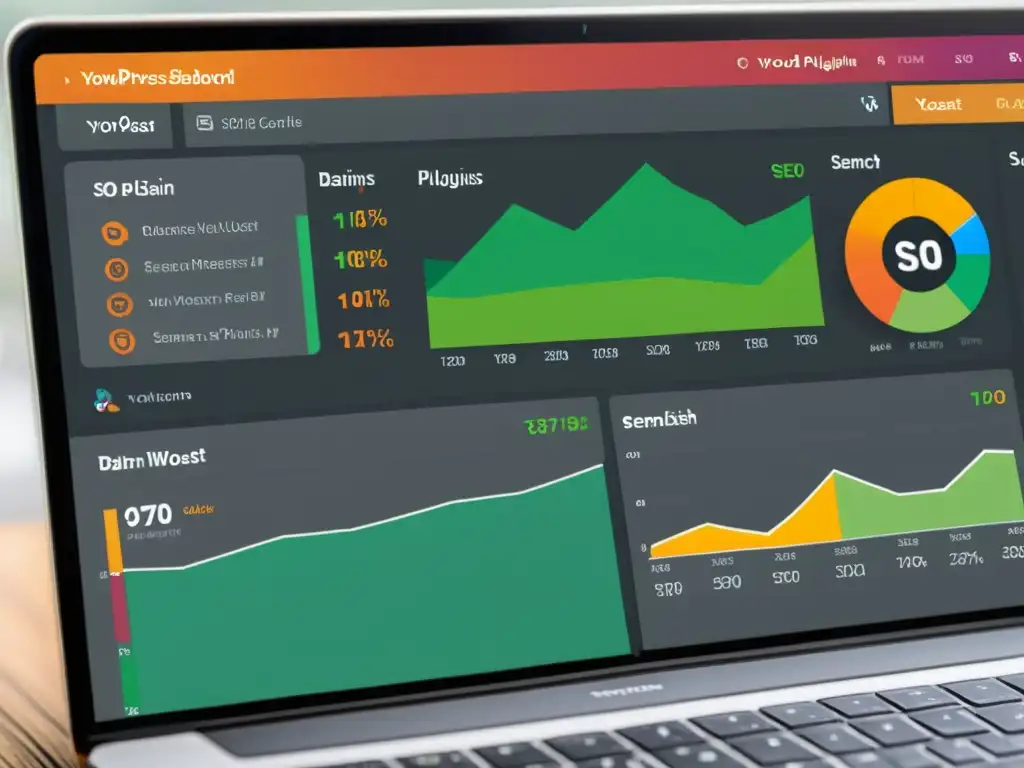 Un detallado y moderno panel de control de WordPress con herramientas SEO visibles