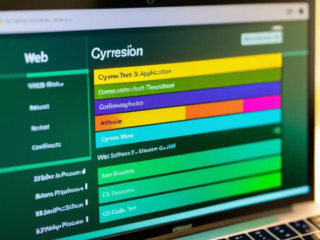 Un detallado y vibrante test E2E con Cypress, mostrando la ejecución de código y resultados, reflejando la profesionalidad del artículo