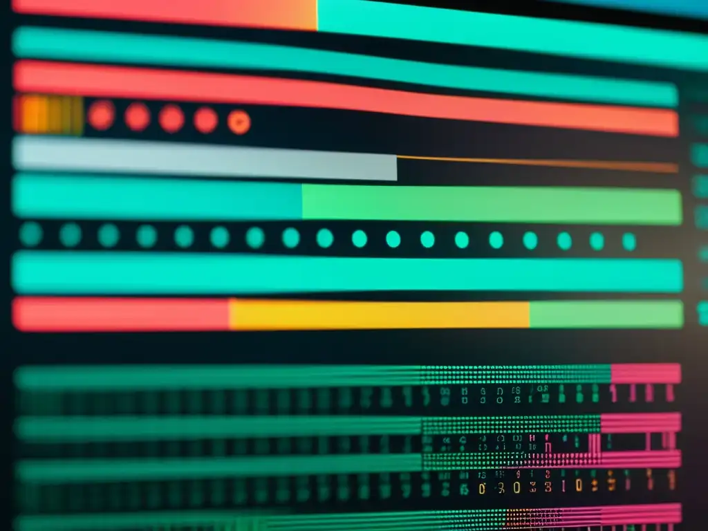 Detalle de código de colores vibrantes en pantalla de computadora, representando la complejidad del testing de accesibilidad en software