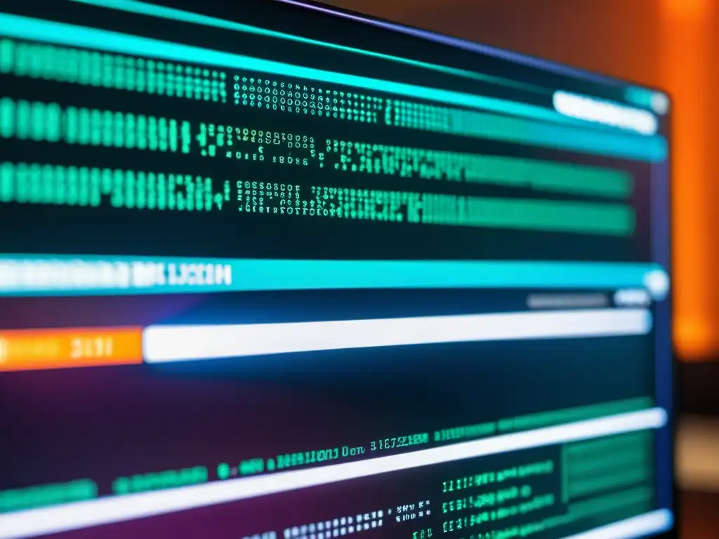Detalle de código de criptomonedas en Linux, con red blockchain de fondo, proyectando sofisticación y profesionalismo