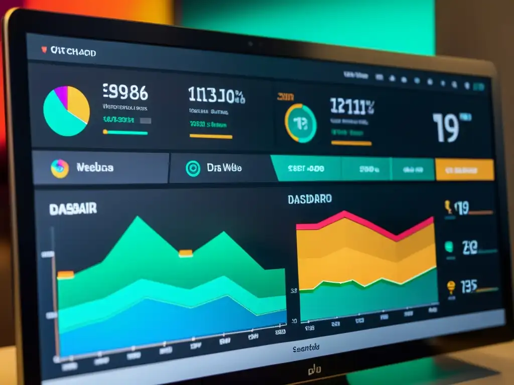 Detalle de un elegante panel de aplicaciones web con visualizaciones de datos y monitoreo de seguridad en tiempo real