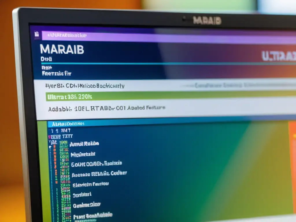 Detalle de esquema de base de datos MariaDB en monitor de alta resolución, resaltando la complejidad y eficiencia