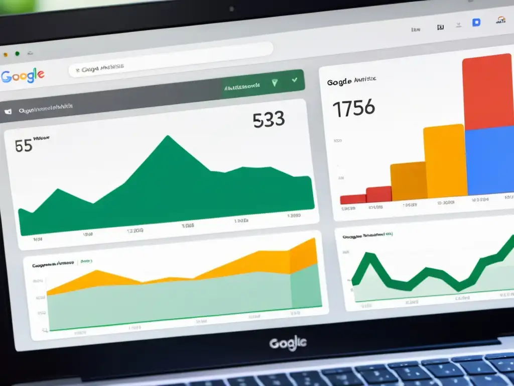 Detalle de dashboard de Google Analytics con gráficos y datos en tiempo real