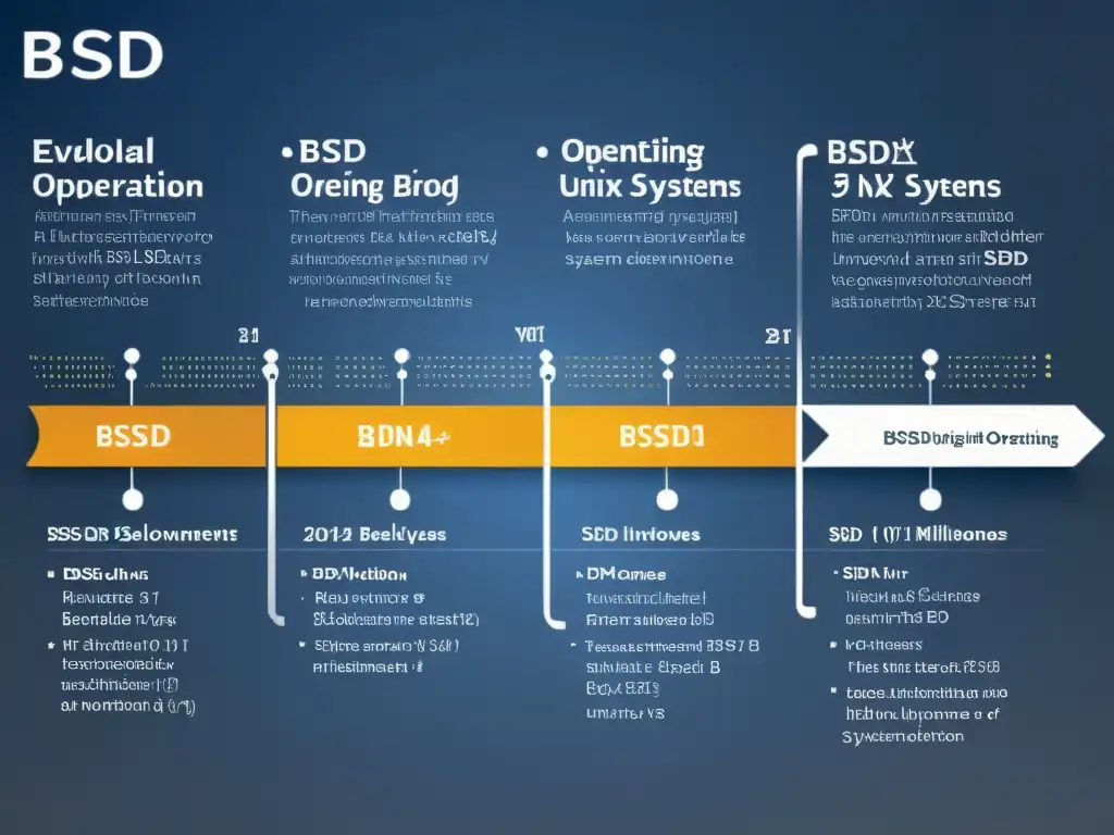 Detalle ilustrado de la evolución de los sistemas operativos BSD, desde Unix original hasta los avances en Berkeley