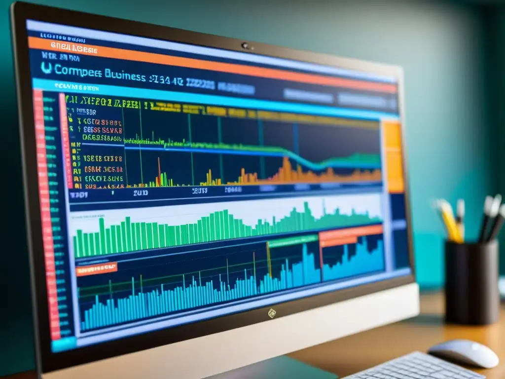 Detalle de monitor con código de software abierto y gráficos, reflejando el negocio recurrente en software abierto con estilo moderno y profesional