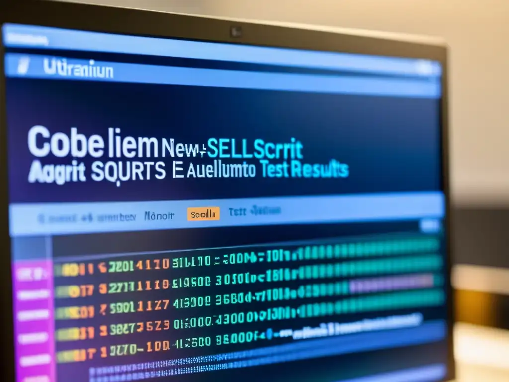 Detalle de monitor con script Selenium ejecutándose, resaltando precisión y eficacia en pruebas automatizadas en proyectos open source