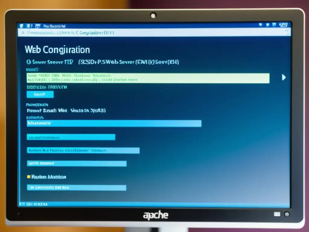 Detalle nítido de la configuración del servidor web Apache en FreeBSD en un monitor moderno y profesional