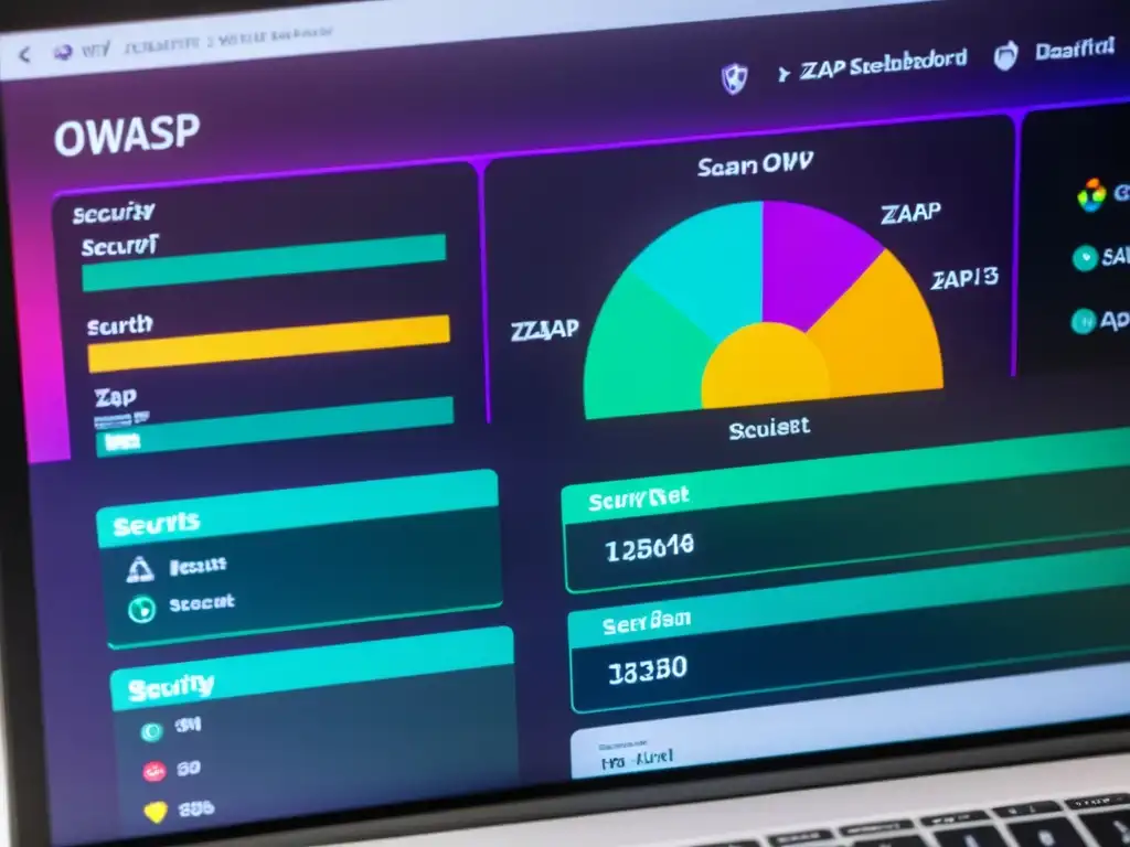 Detalle del panel de control de OWASP ZAP con resultados de auditorías de seguridad, gráficos y análisis detallado