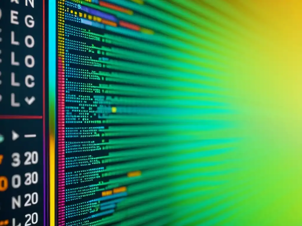 Detalle de pantalla de código de colores, reflejando la complejidad y la innovación en programas de afiliación en software libre