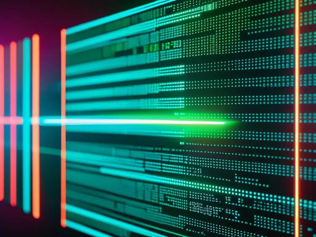 Detalle de pantalla con código opensource y gráficos futuristas, simbolizando la protección de privacidad en software abierto en la era digital