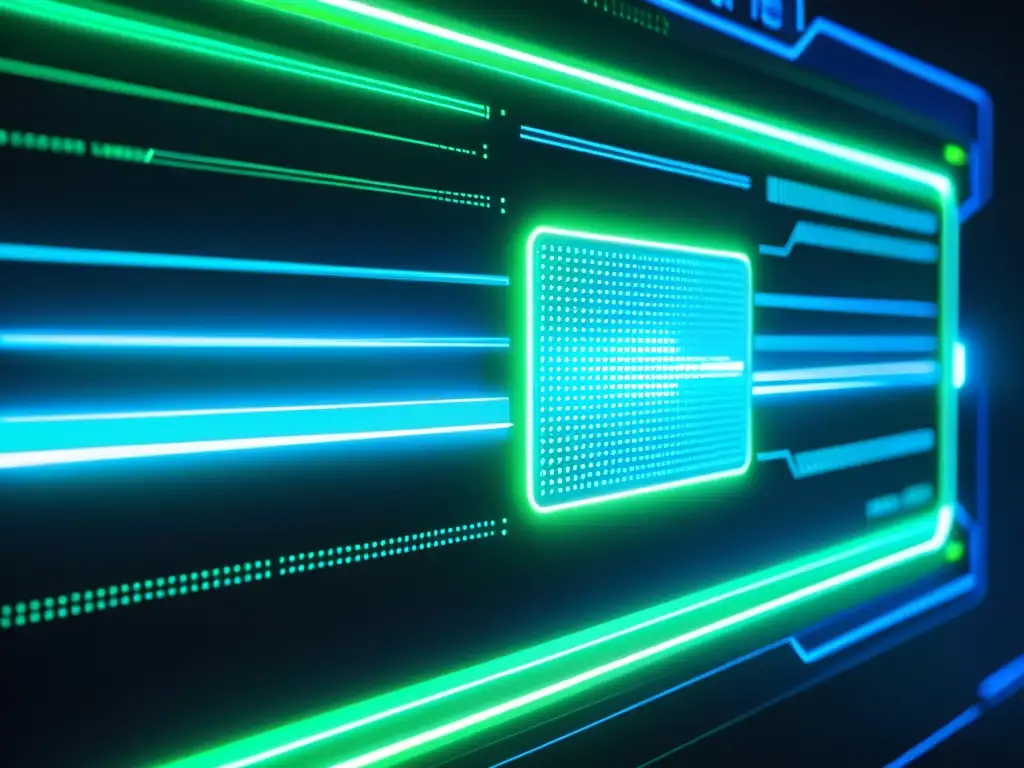 Code encriptado con tecnología futurista y seguridad avanzada Detalle de pantalla de computadora con código encriptado y símbolos de seguridad, proyectando una atmósfera futurista y de alta tecnología