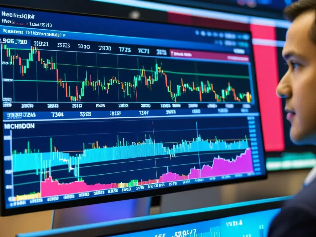 A detalle, pantalla de computadora muestra código de algoritmo de aprendizaje automático en finanzas con visualizaciones de datos bursátiles