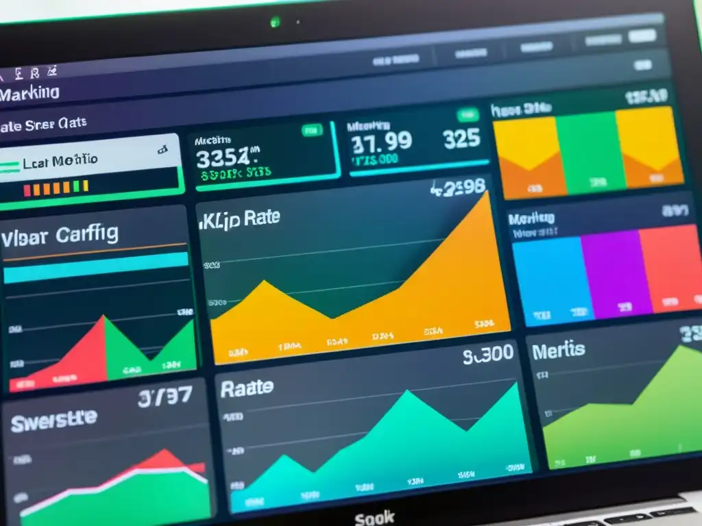 Detalle de pantalla de computadora con gráficos KPI coloridos para programas de afiliación en software de código abierto