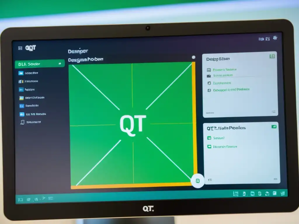 Detalle de pantalla de computadora con interfaz de Qt Designer, resolviendo desafíos de diseño