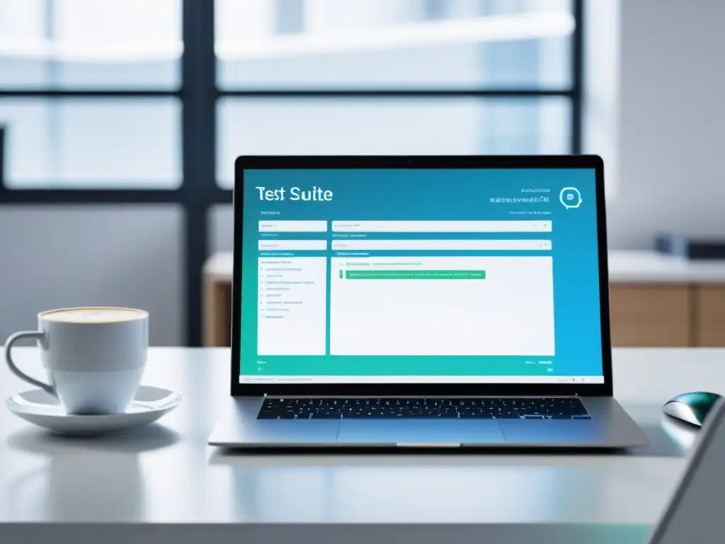 Detalle de pantalla de computadora con suite de pruebas y entorno moderno