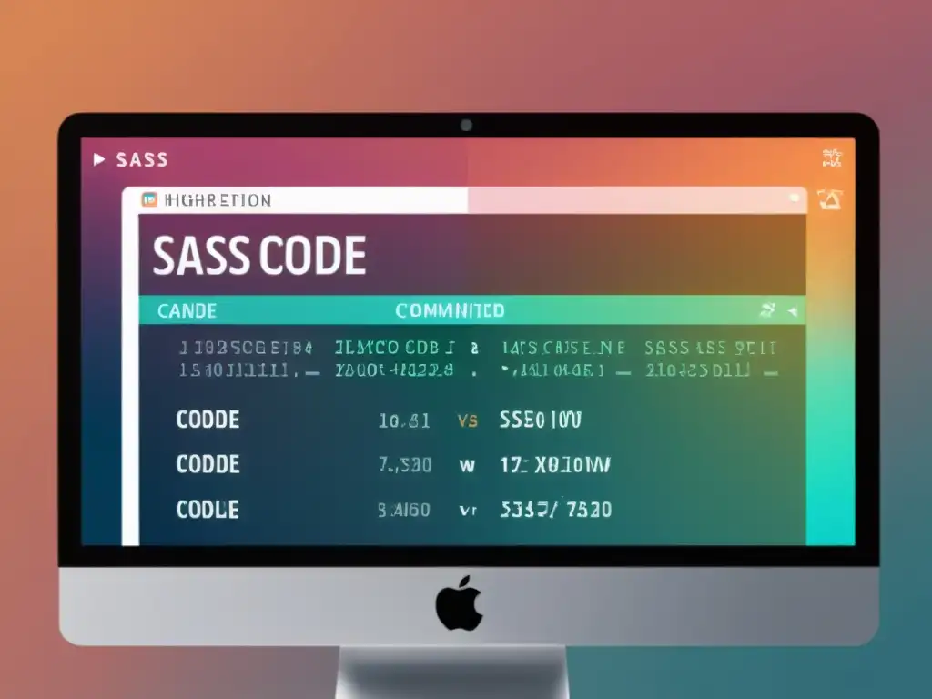 Detalle de pantalla dividida con código Sass y LESS, comparativa preprocesadores CSS, con comentario organizado y esquema de color moderno