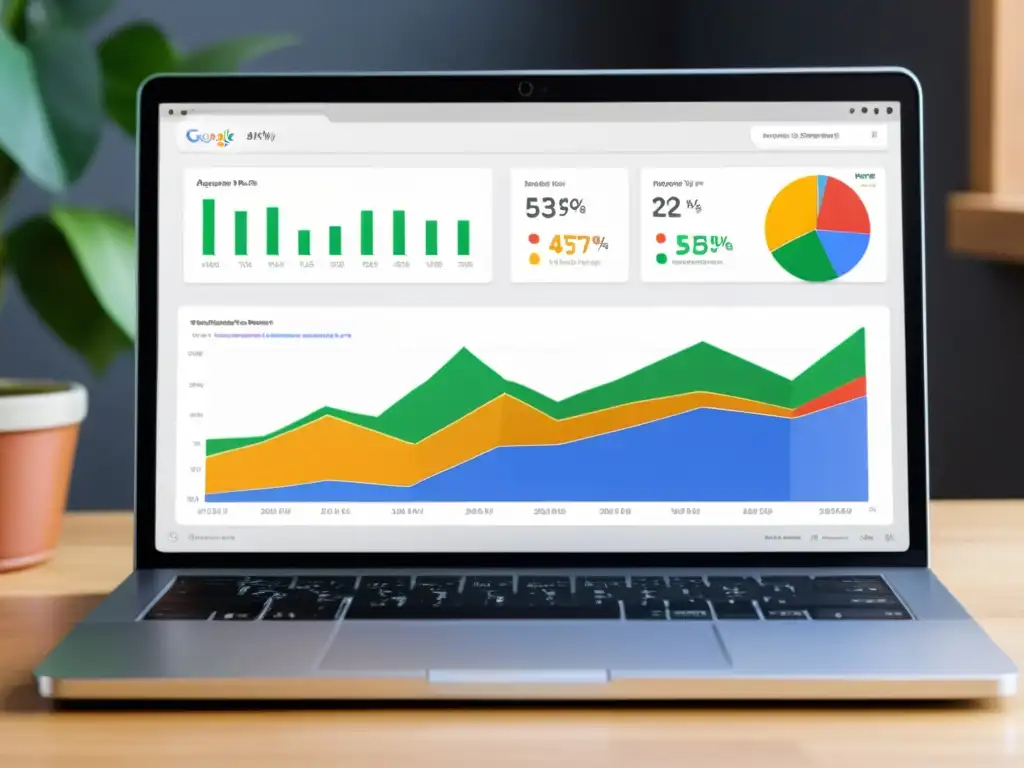 Detalle de pantalla con Google Analytics mostrando monitoreo ecommerce Shopify con gráficos coloridos y datos claros