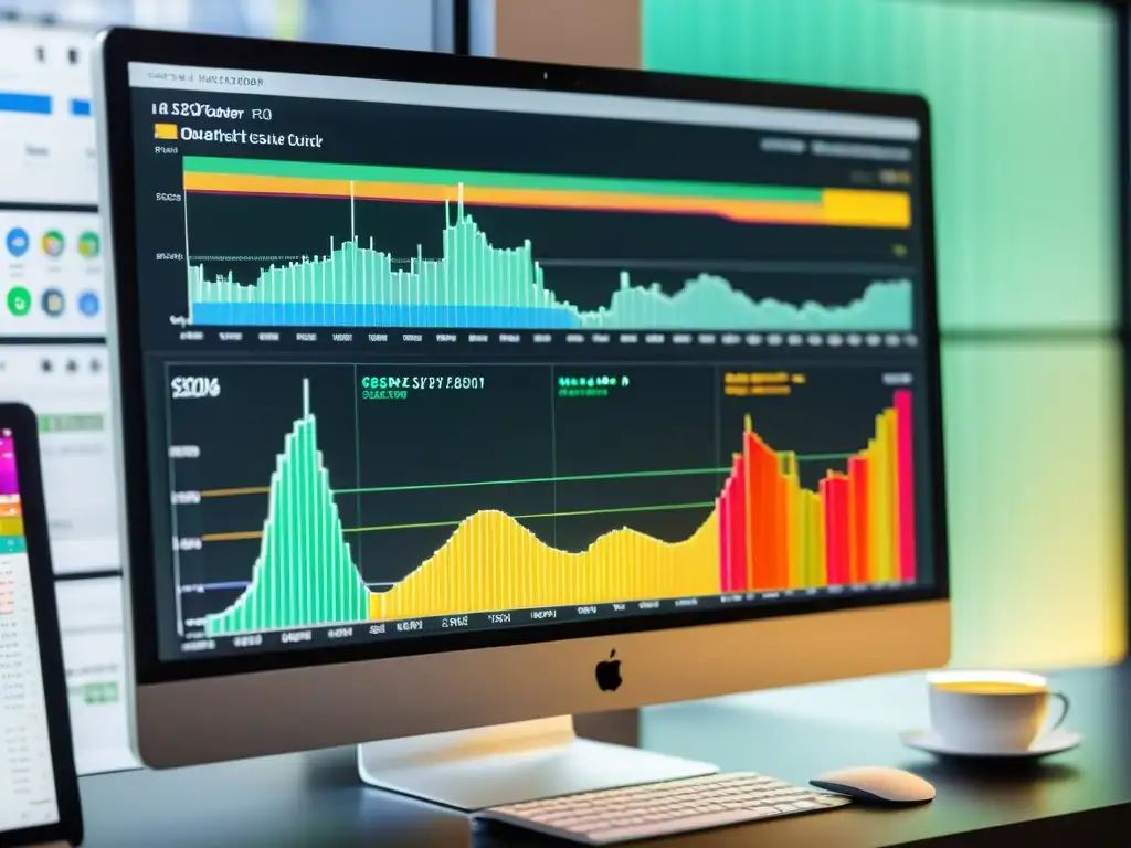 Detalle de pantalla de ordenador con herramientas de análisis para CMS Open Source y visualizaciones de datos en tiempo real