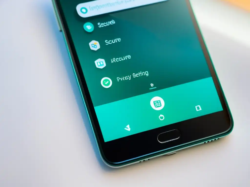 Detalle de la pantalla del smartphone mostrando la interfaz de LineageOS con énfasis en la configuración de seguridad y privacidad