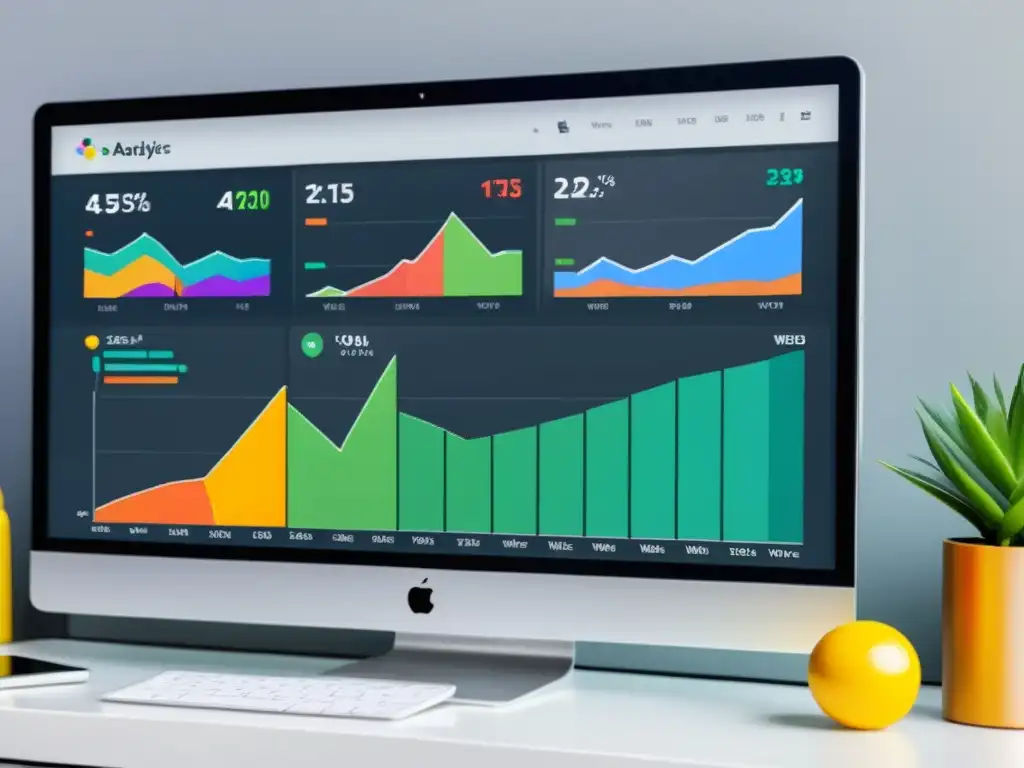 Detalle de pantalla con sofisticada herramienta analítica web para plataformas de blogging, mostrando gráficos y datos en tiempo real