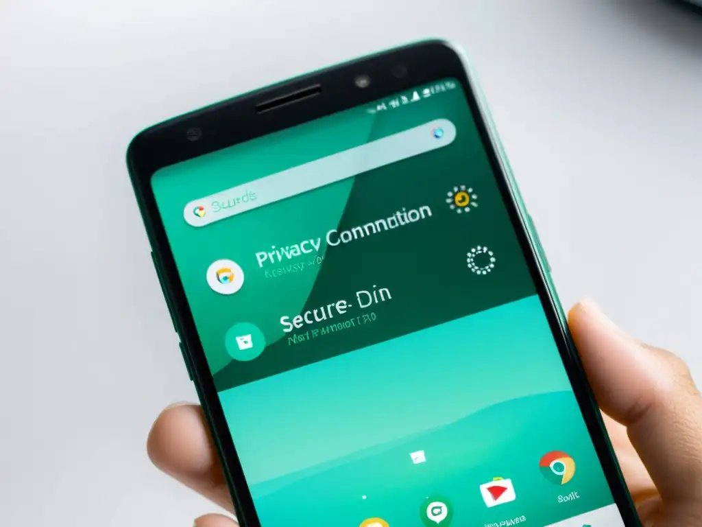 Detalle del smartphone con interfaz LineageOS resaltando seguridad y privacidad