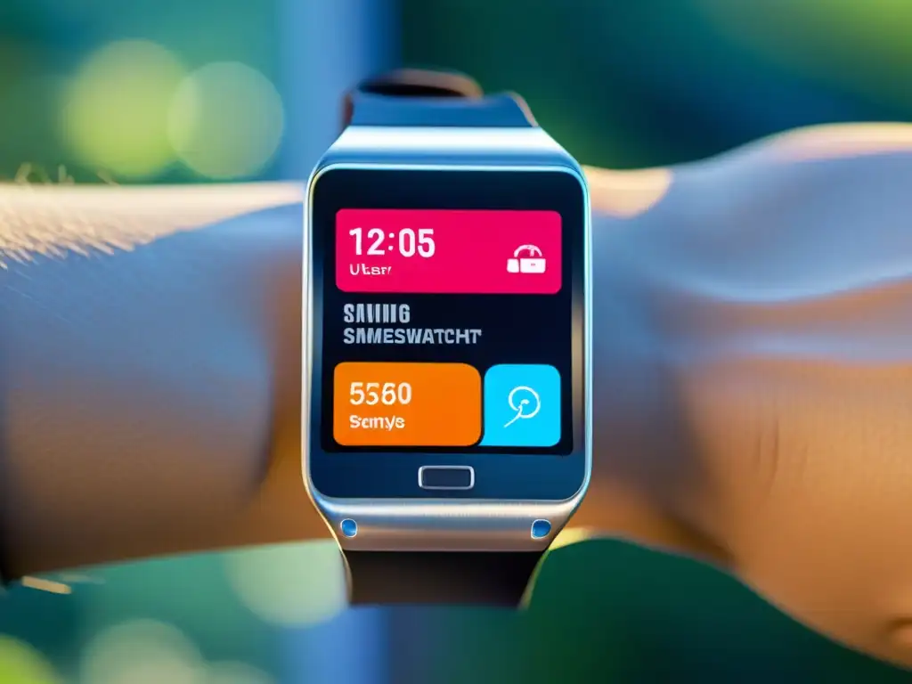 Detalle de un smartwatch Samsung con Tizen OS, mostrando su pantalla vibrante y personalizable