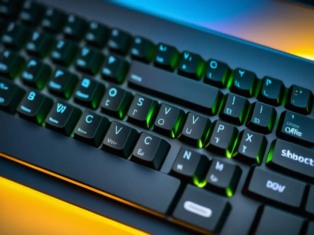 Detalle de teclado iluminado con atajos de LibreOffice resaltados