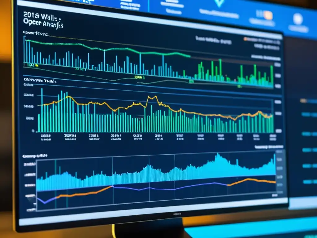 Detalle ultradetallado de gráficos de análisis de tráfico de red en pantalla de computadora