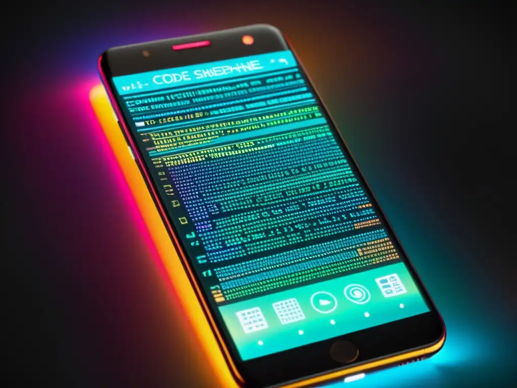 Detalle ultramoderno de código abierto en pantalla de smartphone, para los mejores sistemas operativos móviles código abierto