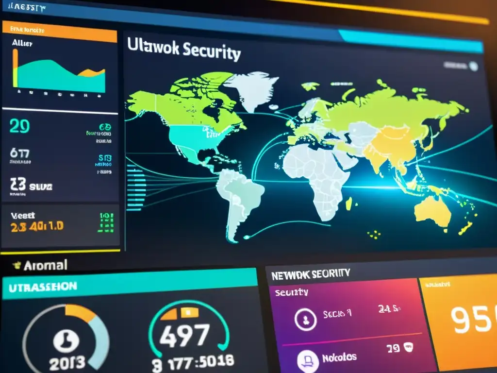 Detalle ultramoderno de un panel de seguridad de red con patrones efectivos para IDS Open Source