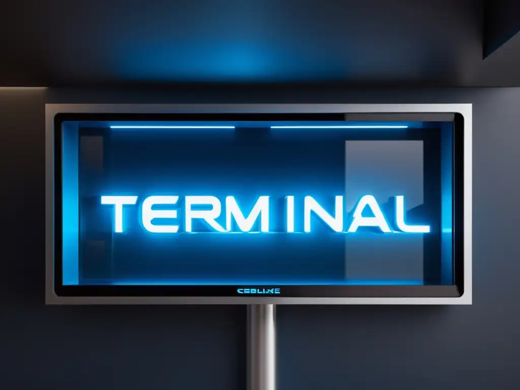 Detalle de ventana de terminal minimalista con texto de alta resolución y un sutil brillo azul futurista