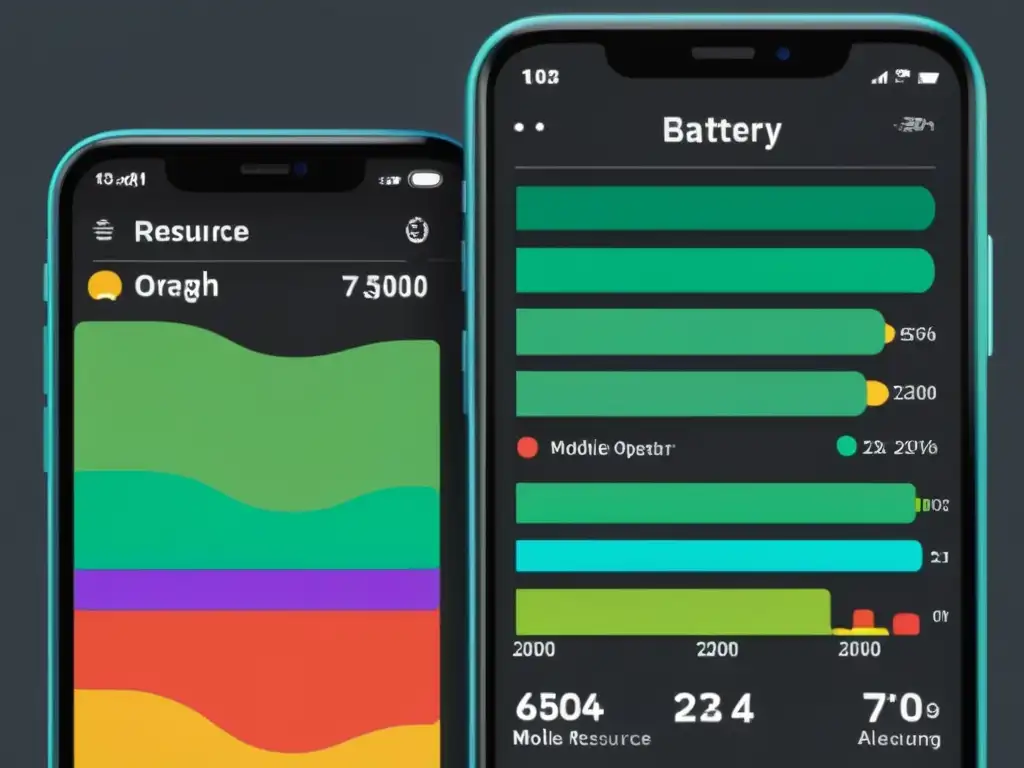 Detalle vibrante y detallado de pantalla de uso de batería en un sistema operativo móvil libre, mostrando comparativa de rendimiento