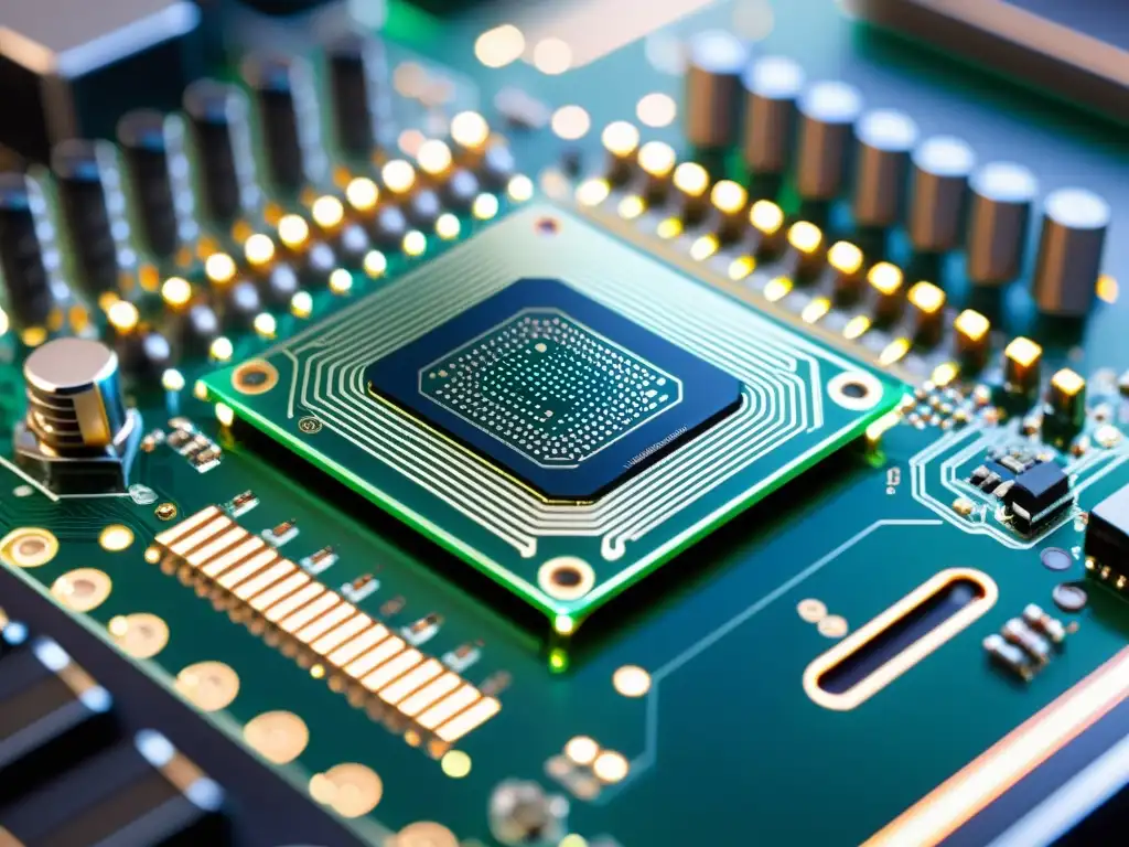 Detalles intrincados de un proyecto de hardware de código abierto en una placa de circuito futurista
