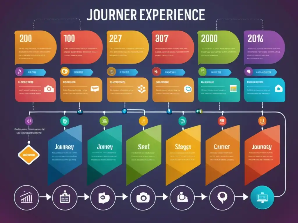 Diagrama de flujo moderno de 8k con colores vibrantes y etiquetas claras, representando el proceso de mapeo de la experiencia del cliente