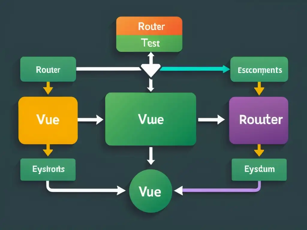 Un diagrama de flujo moderno y elegante muestra las ventajas del ecosistema reactivo Vue