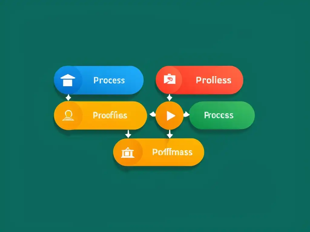 Crear diagramas y flujogramas con LibreOffice Draw: Representación moderna y profesional de un proceso de flujo de trabajo con líneas limpias, colores vibrantes y formas definidas