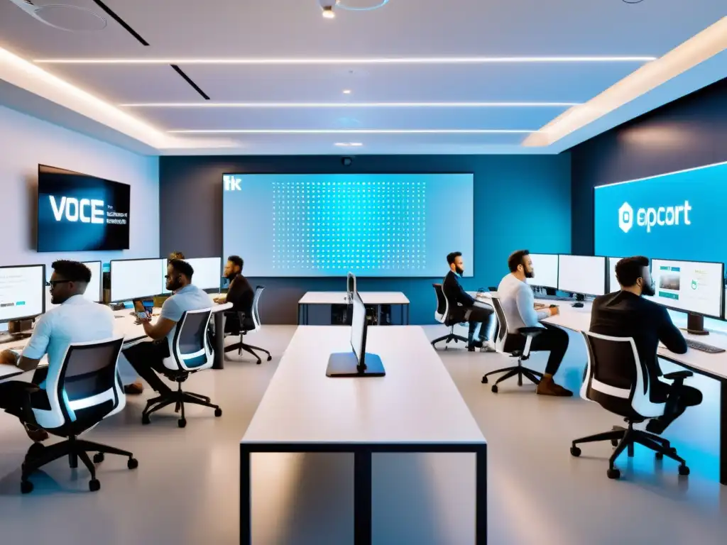Colaboración dinámica de desarrolladores de asistentes de voz de código abierto en un espacio moderno y futurista