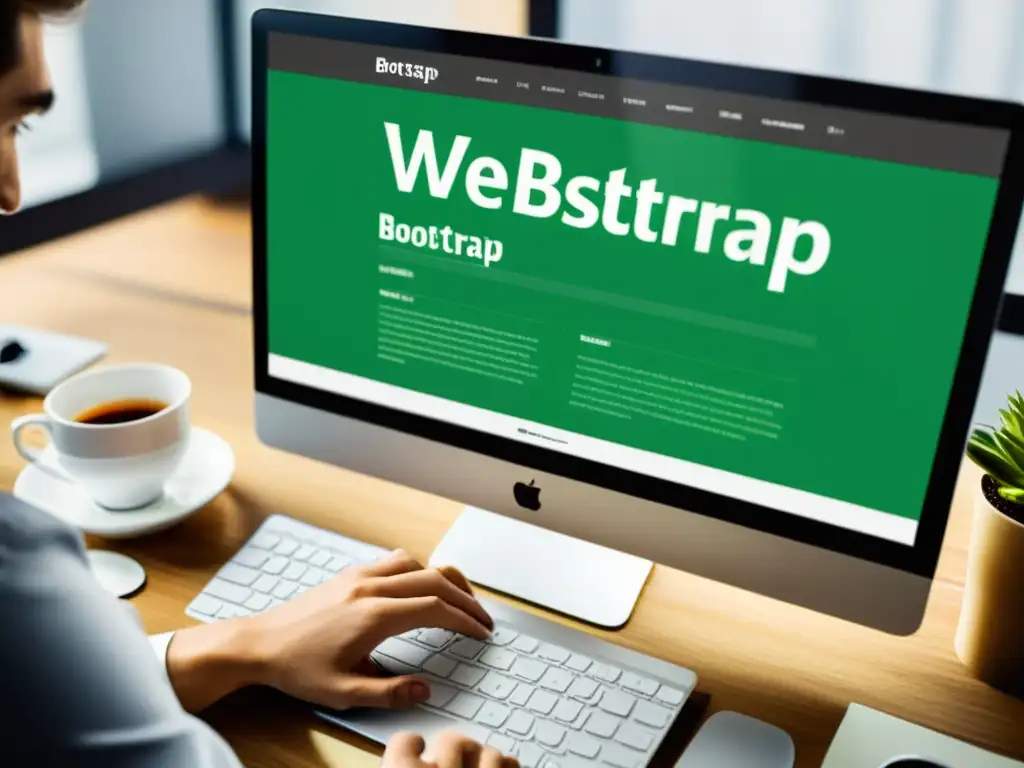 Un diseñador web experto utiliza Bootstrap para crear un layout responsive en un entorno moderno y profesional