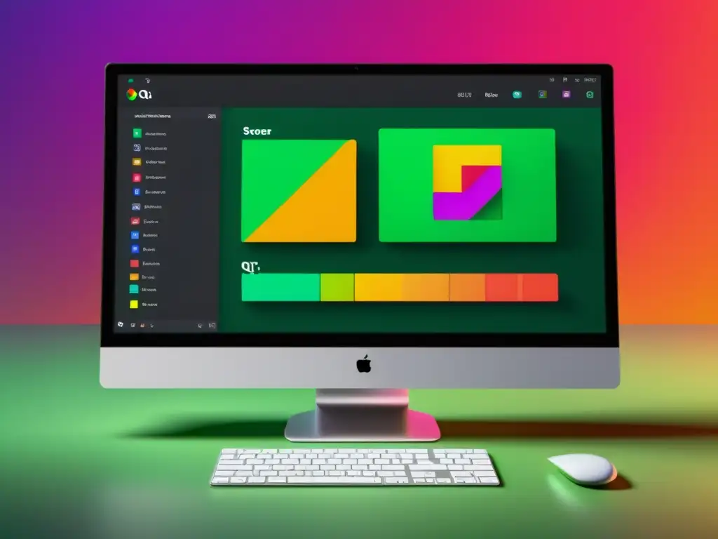 Diseño de Interfaces Gráficas en Qt Designer: Interfaz moderna y vibrante, con herramientas y elementos destacados para crear experiencias visuales innovadoras y profesionales