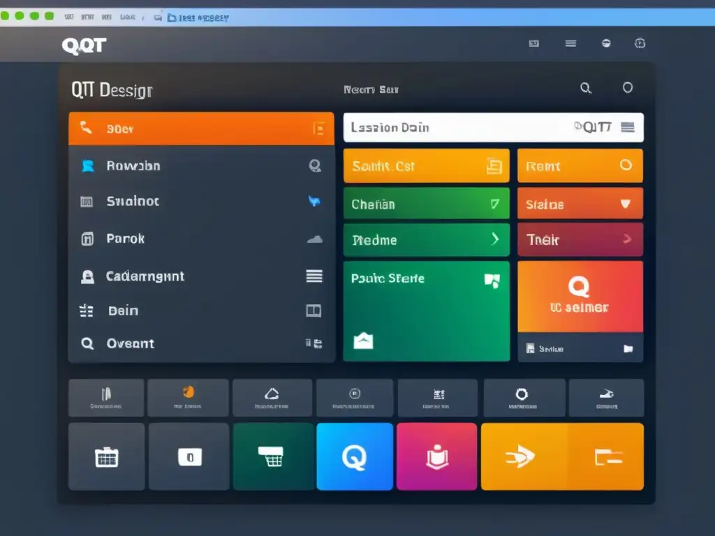Diseño de Interfaces Gráficas en Qt Designer: Interfaz moderna y atractiva con colores vibrantes, tipografía nítida y controles intuitivos