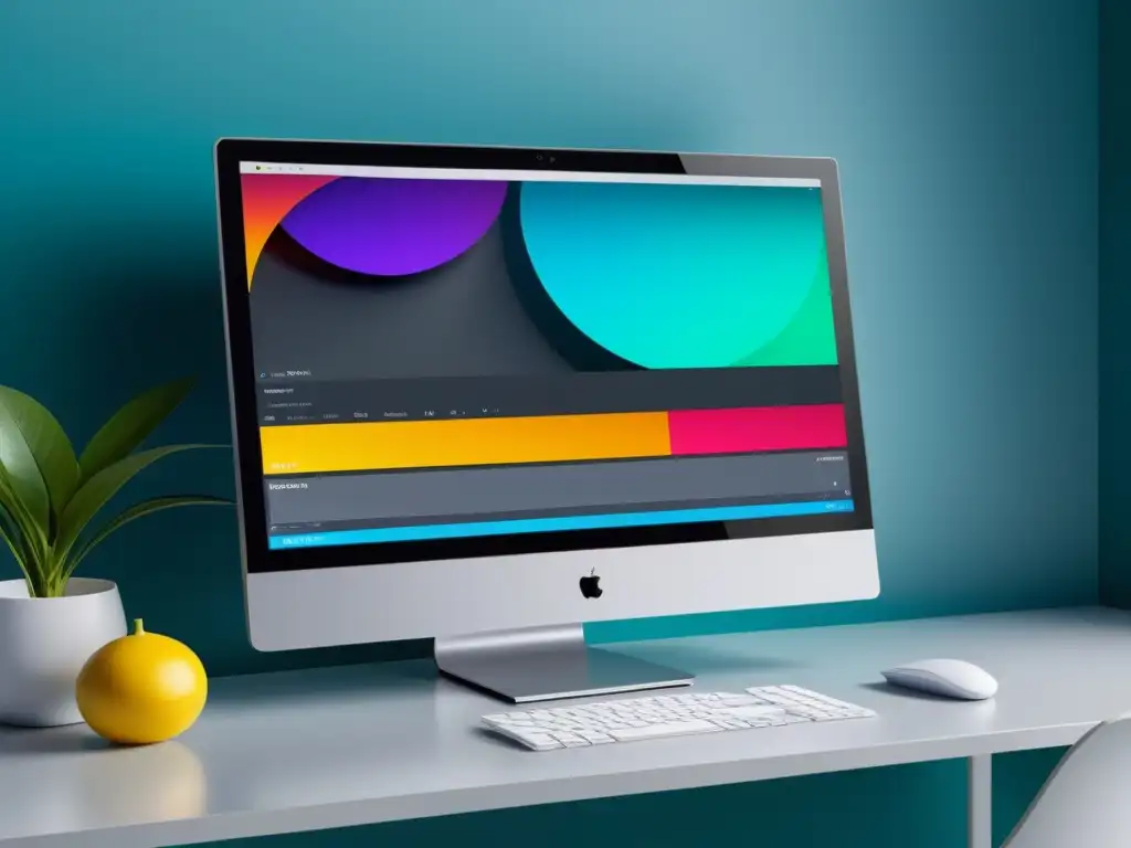 Diseño de interfaces con software libre: Imagen de software moderno en monitor de vanguardia, reflejando la fusión de creatividad y tecnología