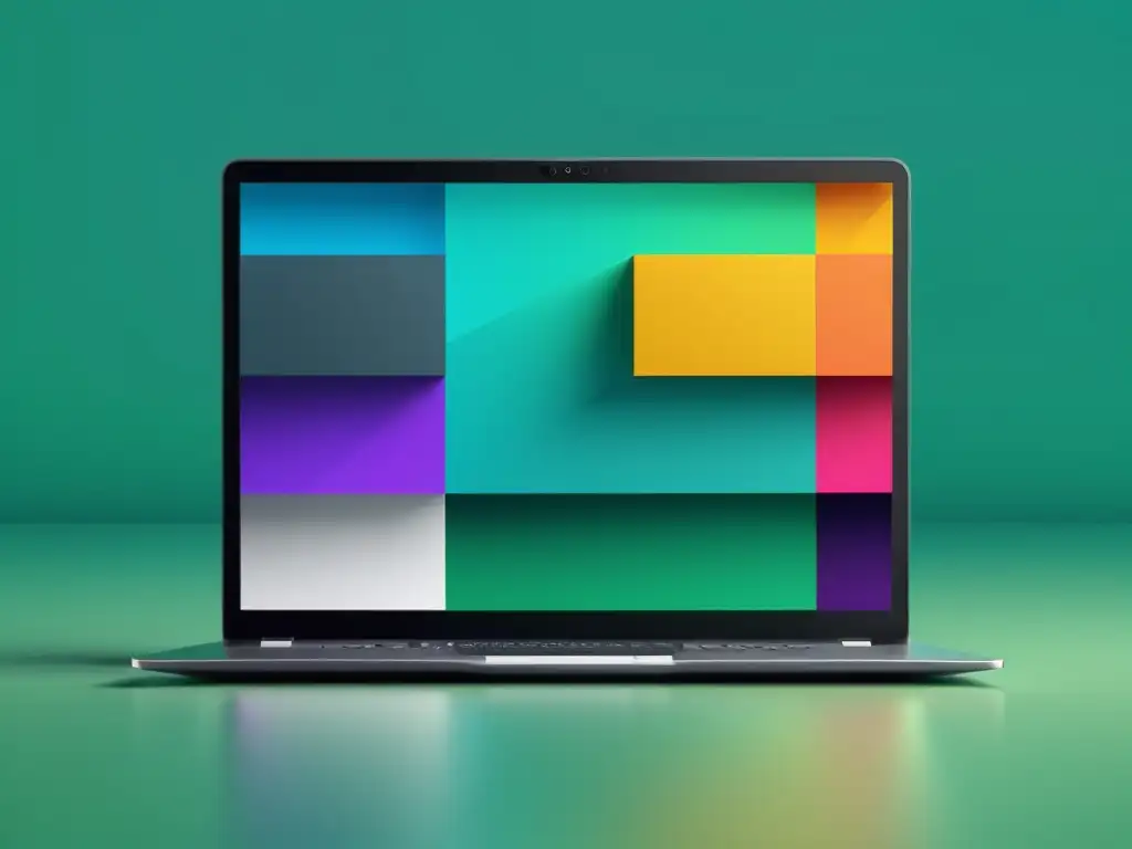 Diseño UI/UX con software libre: Laptop moderno con diseño UI/UX vibrante, intuitivo y profesional, en un entorno creativo y educativo