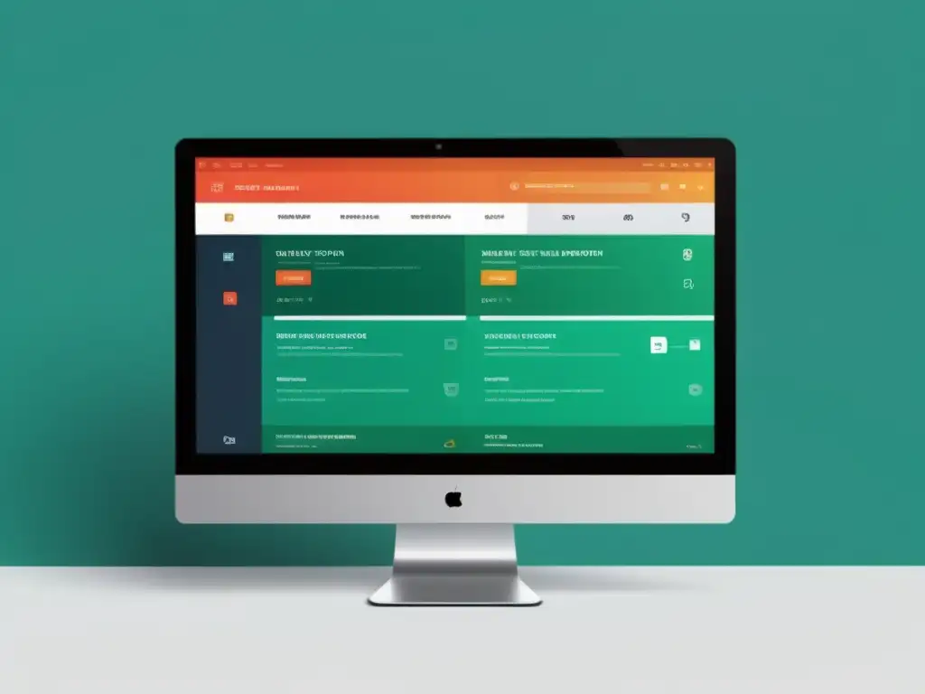 Diseño UI/UX con software libre: Interfaz web moderna y atractiva con colores vibrantes y navegación intuitiva en un monitor de alta resolución