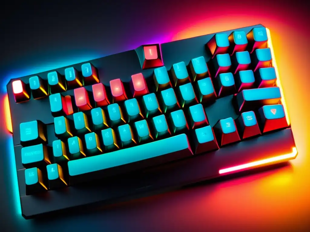 Diseños teclados mecánicos código abierto: Detalle de teclado mecánico personalizado con diseños de teclas abiertas y luces RGB personalizables