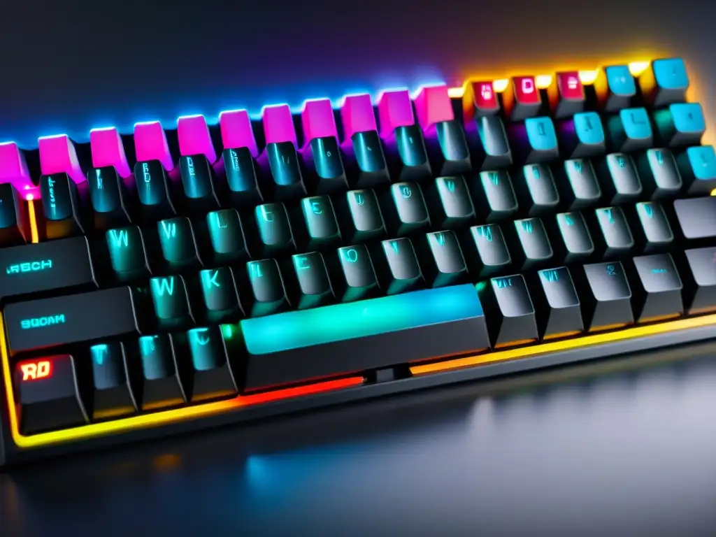 Diseños teclados mecánicos código abierto con keycaps personalizables, iluminación RGB vibrante y elegante estructura de aluminio, en un entorno de trabajo moderno y elegante