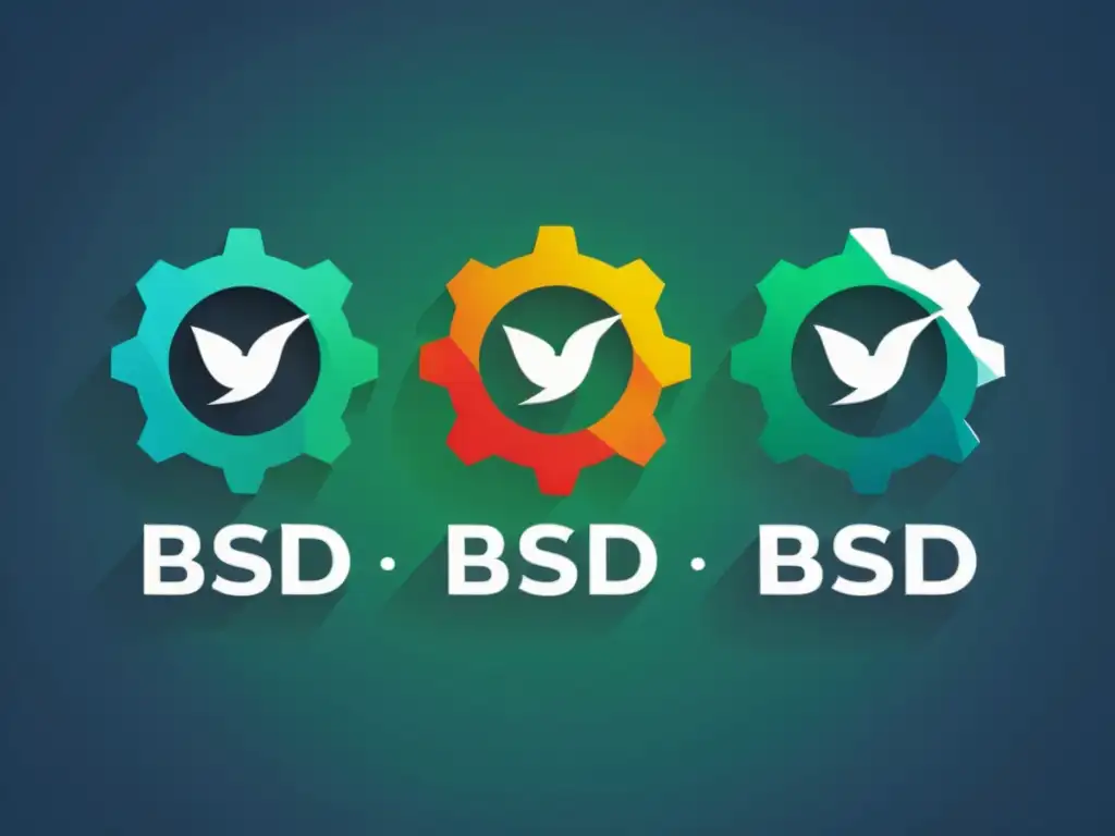 Tres distribuciones BSD de software de código abierto, con logotipos modernos y colores vibrantes, evocando profesionalismo y experiencia