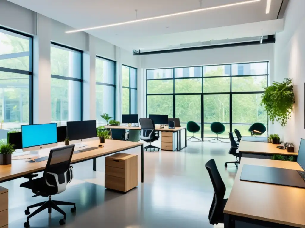 Oficina moderna de código abierto: innovación y colaboración Diverso equipo colabora en software open source en un moderno espacio de oficina, reflejando la naturaleza inclusiva y colaborativa del desarrollo
