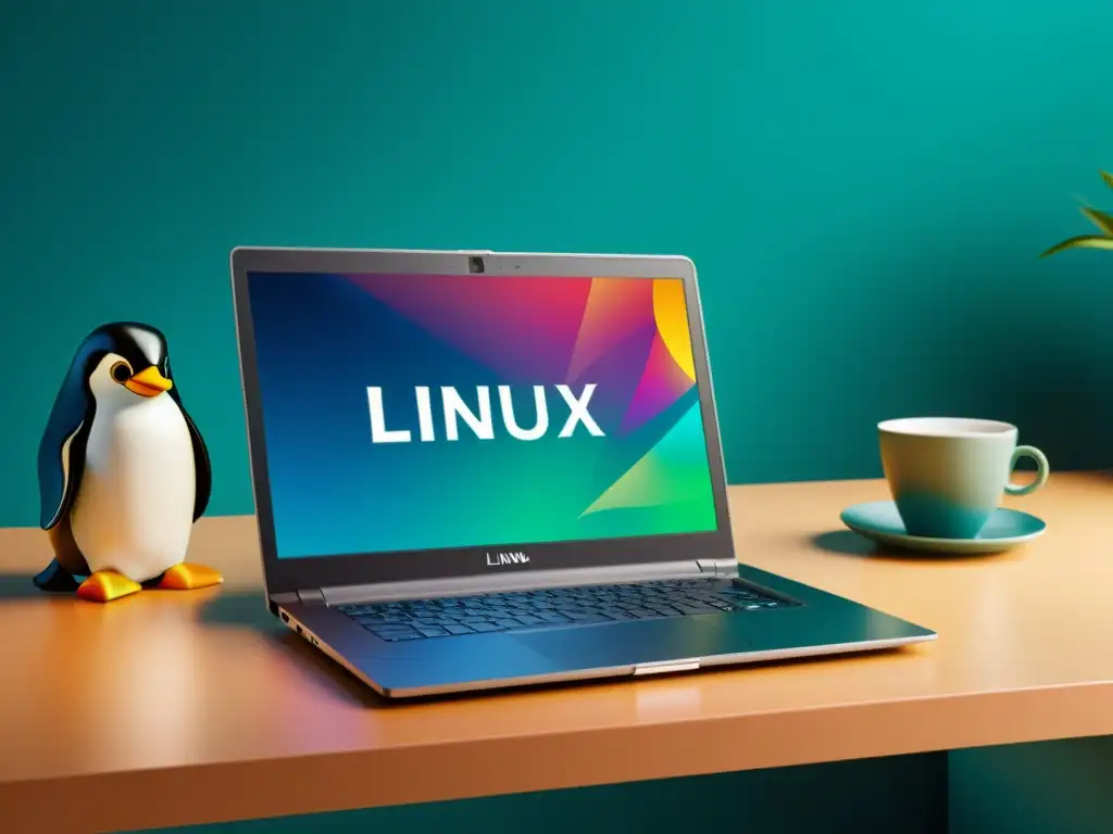 Un ecosistema tecnológico Linux integrado con dispositivos, creando un ambiente cálido