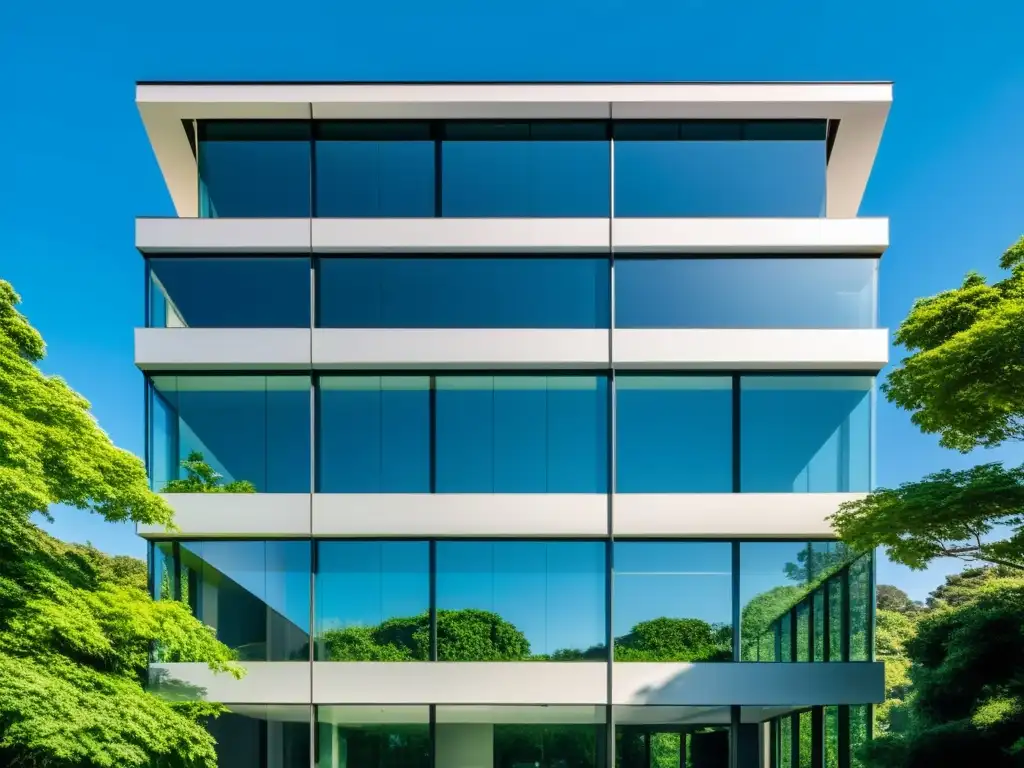 Edificio de oficinas moderno con diseño minimalista y ventanales